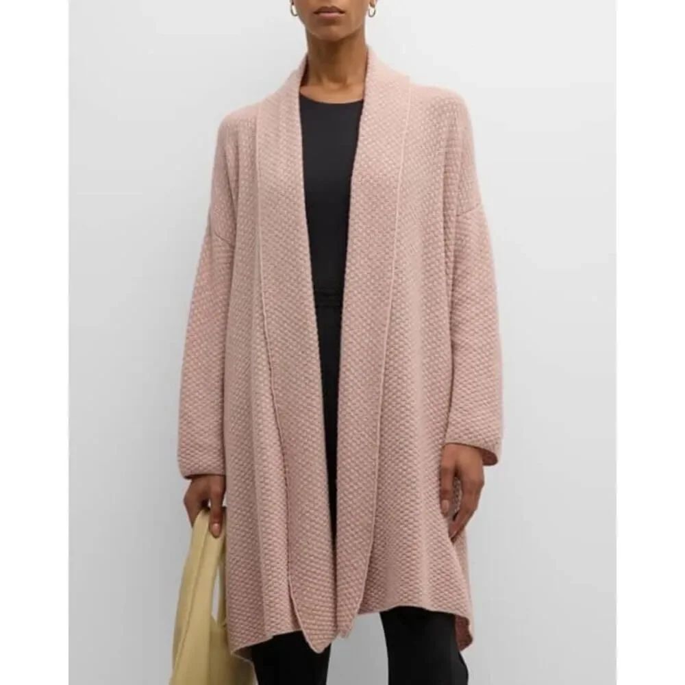 ESKANDAR Scrunch Shawl Collar Cashmere Cardigan (Long Plus) One size Light pink